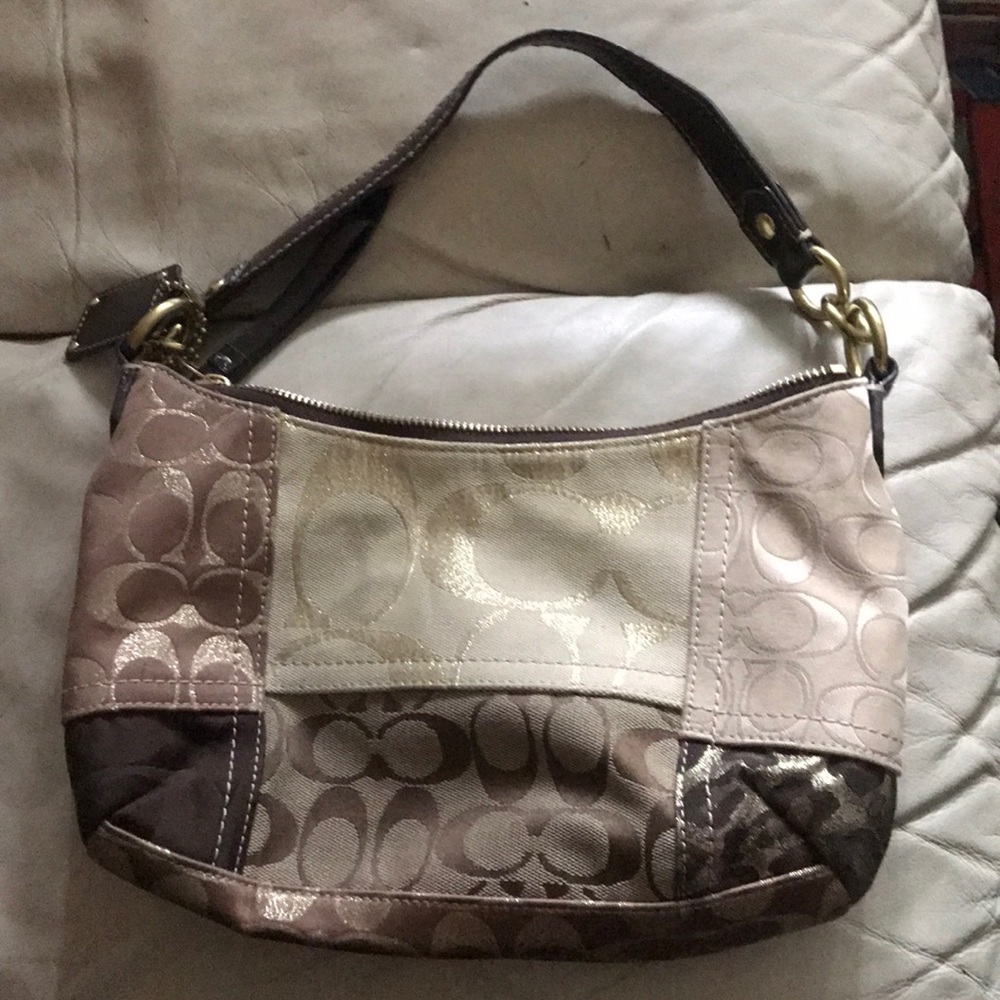 Brown/gold patchwork Coach shoulder bag purse - Picture 3 of 8